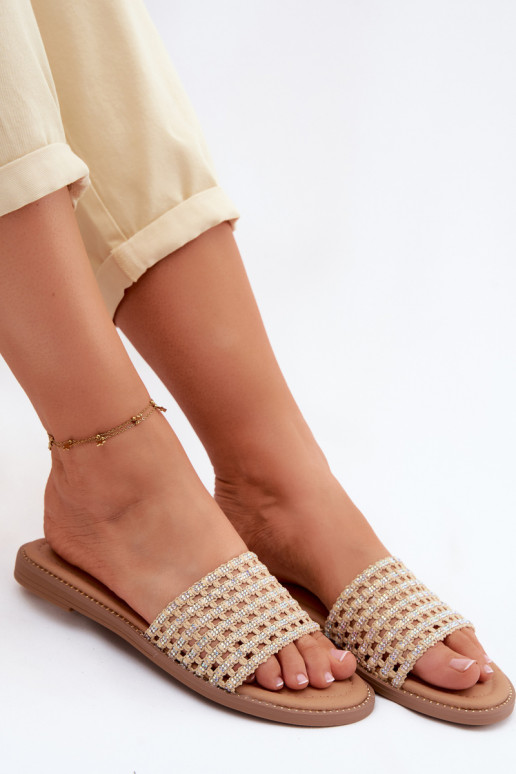 Čības Sieviešu dzīvoklis ar mirdzošiem spīdumiņiem smilšu krāsas Fendi