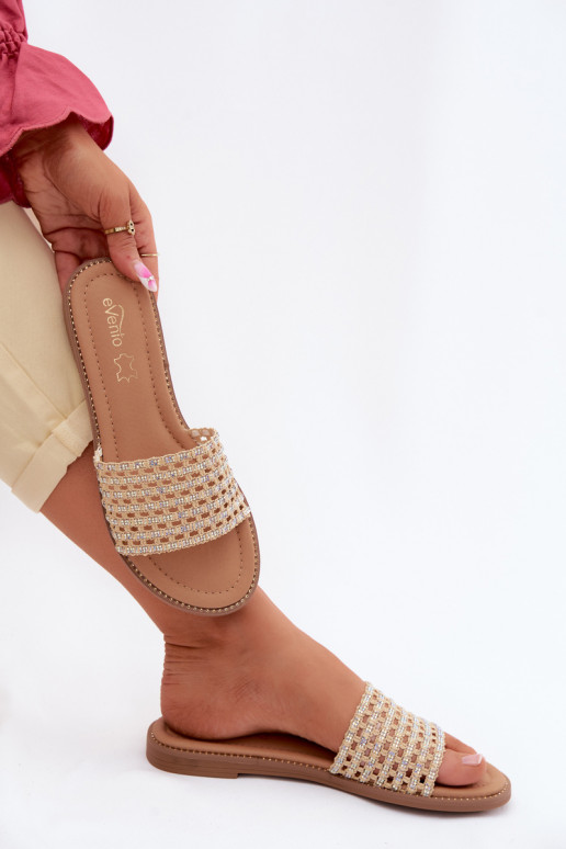 Čības Sieviešu dzīvoklis ar mirdzošiem spīdumiņiem smilšu krāsas Fendi