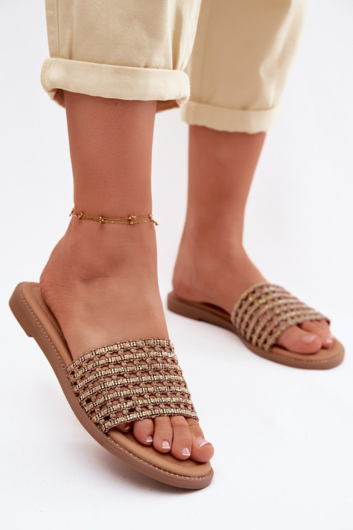 Čības Sieviešu dzīvoklis ar mirdzošiem spīdumiņiem brūnas krāsas Fendi