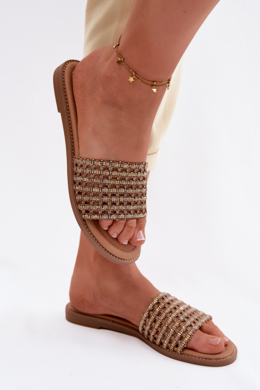 Čības Sieviešu dzīvoklis ar mirdzošiem spīdumiņiem brūnas krāsas Fendi