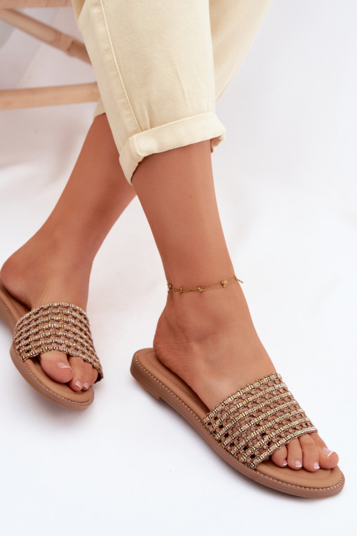 Čības Sieviešu dzīvoklis ar mirdzošiem spīdumiņiem brūnas krāsas Fendi