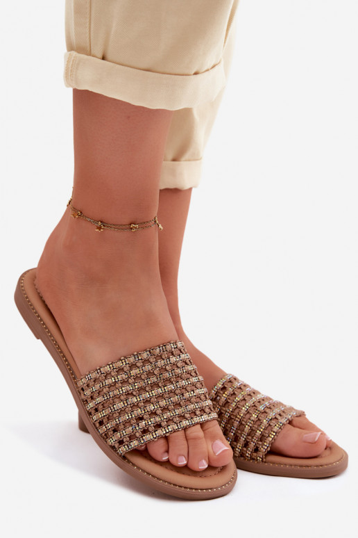 Čības Sieviešu dzīvoklis ar mirdzošiem spīdumiņiem brūnas krāsas Fendi