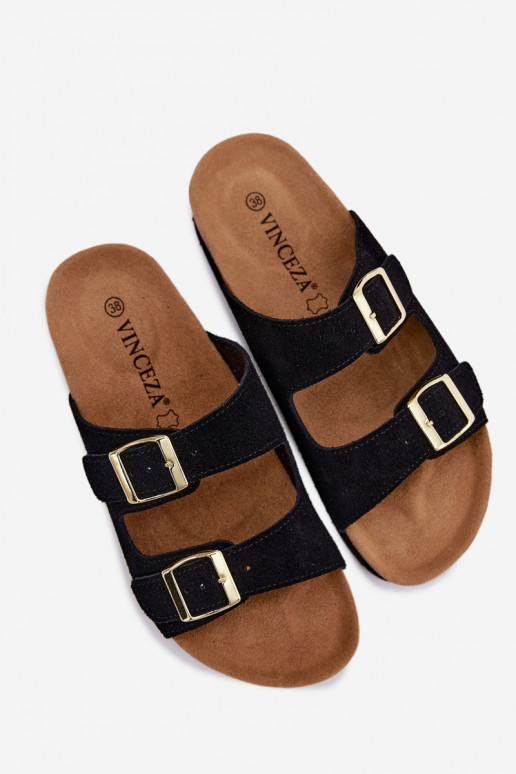 Āda sieviešu zamšādas čības ar platformu ar sprādzēm Vinceza 102657 melnas krāsas