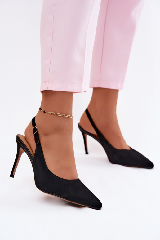 Sieviešu basenes ar papēdiIeslēgtsturalnego zamšādasu melnas krāsas Kandy