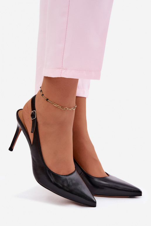 Sieviešu basenes ar papēdiIeslēgtsturalnej Skóry melnas krāsas Kandy