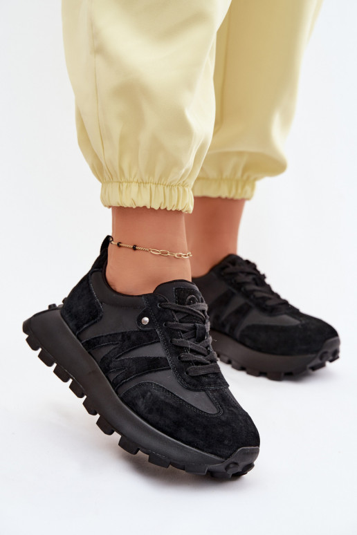 Āda zamšādas Sneakers modeļa apavi Sieviešu ar platformu Vinceza 41520 melnas krāsas