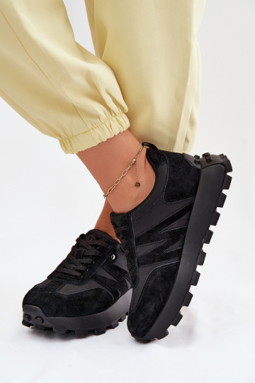 Āda zamšādas Sneakers modeļa apavi Sieviešu ar platformu Vinceza 41520 melnas krāsas 2