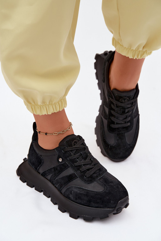 Āda zamšādas Sneakers modeļa apavi Sieviešu ar platformu Vinceza 41520 melnas krāsas