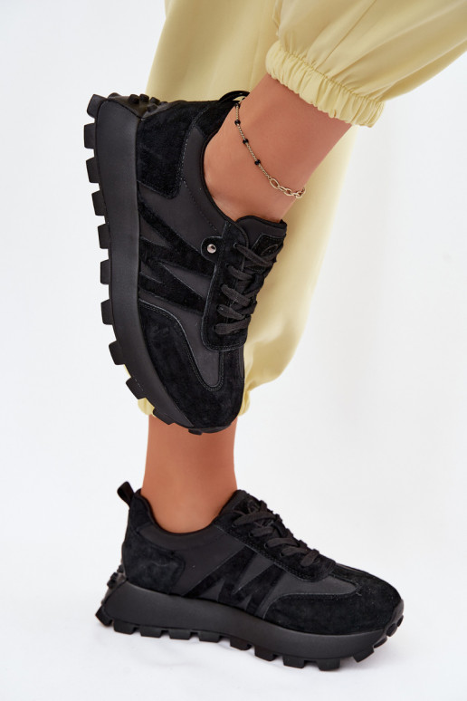 Āda zamšādas Sneakers modeļa apavi Sieviešu ar platformu Vinceza 41520 melnas krāsas