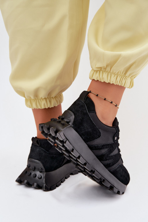 Āda zamšādas Sneakers modeļa apavi Sieviešu ar platformu Vinceza 41520 melnas krāsas