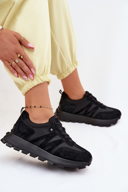 Āda zamšādas Sneakers modeļa apavi Sieviešu ar platformu Vinceza 41520 melnas krāsas