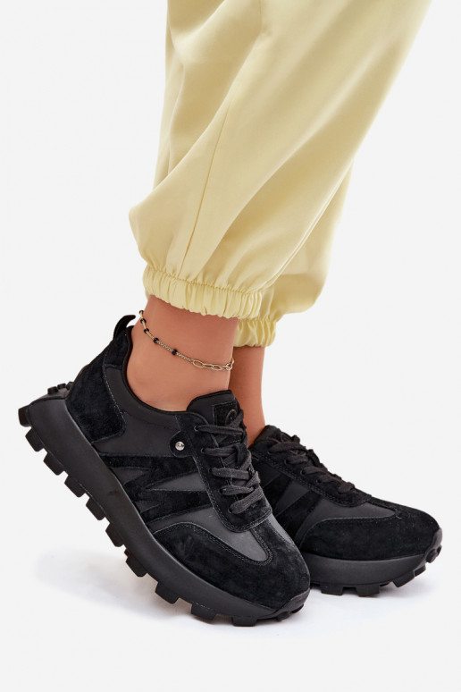 Āda zamšādas Sneakers modeļa apavi Sieviešu ar platformu Vinceza 41520 melnas krāsas