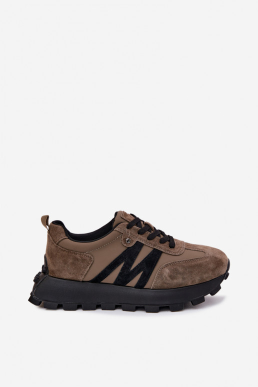 Āda zamšādas Sneakers modeļa apavi Sieviešu ar platformu Vinceza 41520 haki krāsas