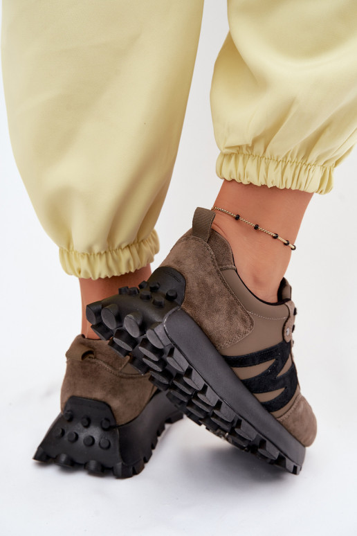 Āda zamšādas Sneakers modeļa apavi Sieviešu ar platformu Vinceza 41520 haki krāsas