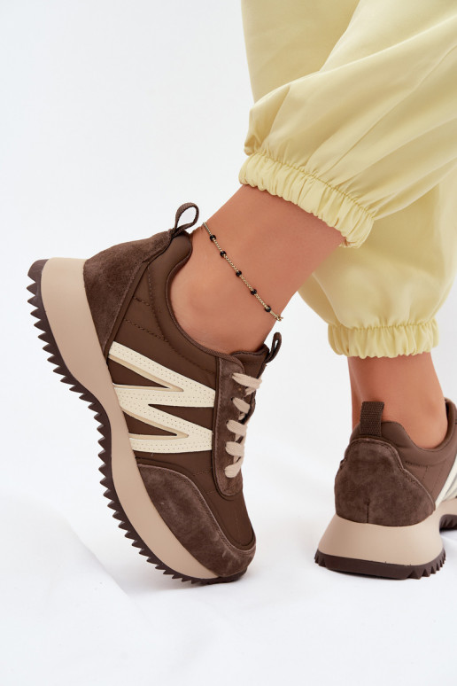 zamšādas Sneakers modeļa apavi Sieviešu ar platformu Vinceza 41521 brūnas krāsas