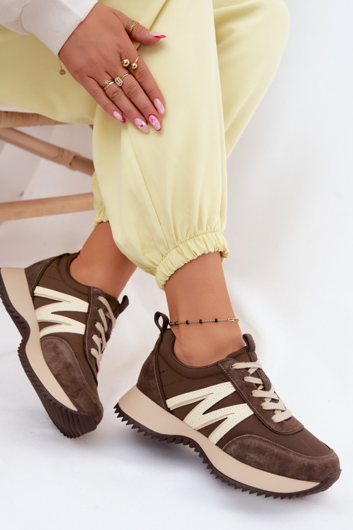 zamšādas Sneakers modeļa apavi Sieviešu ar platformu Vinceza 41521 brūnas krāsas