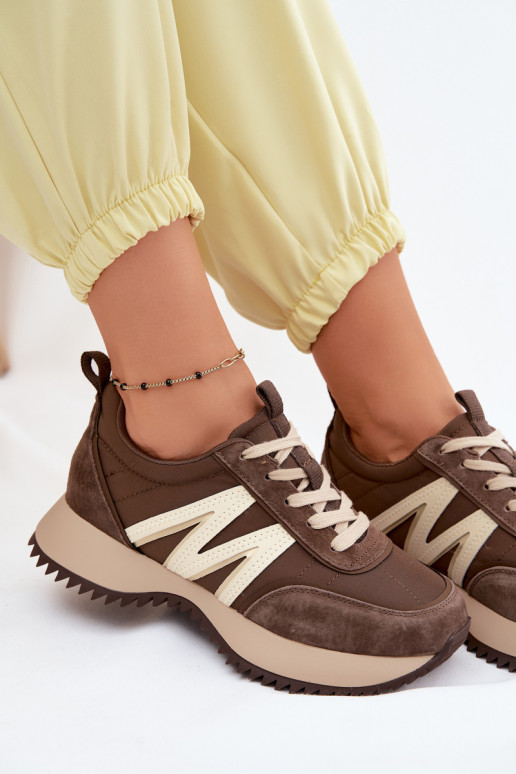 zamšādas Sneakers modeļa apavi Sieviešu ar platformu Vinceza 41521 brūnas krāsas