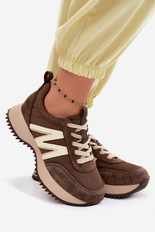 zamšādas Sneakers modeļa apavi Sieviešu ar platformu Vinceza 41521 brūnas krāsas