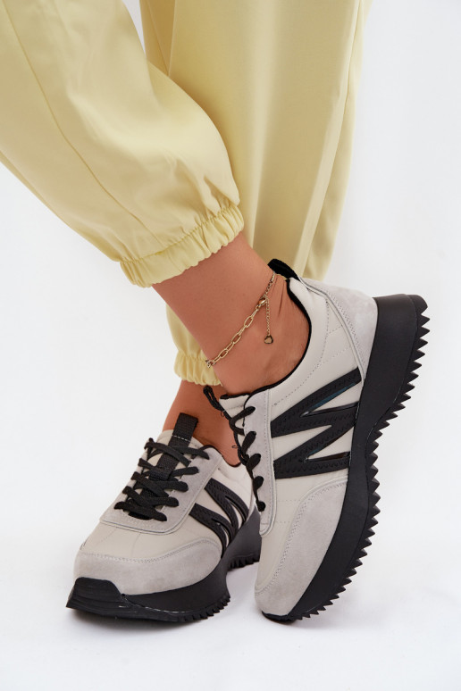 zamšādas Sneakers modeļa apavi Sieviešu ar platformu Vinceza 41521 Pelēkas krāsas