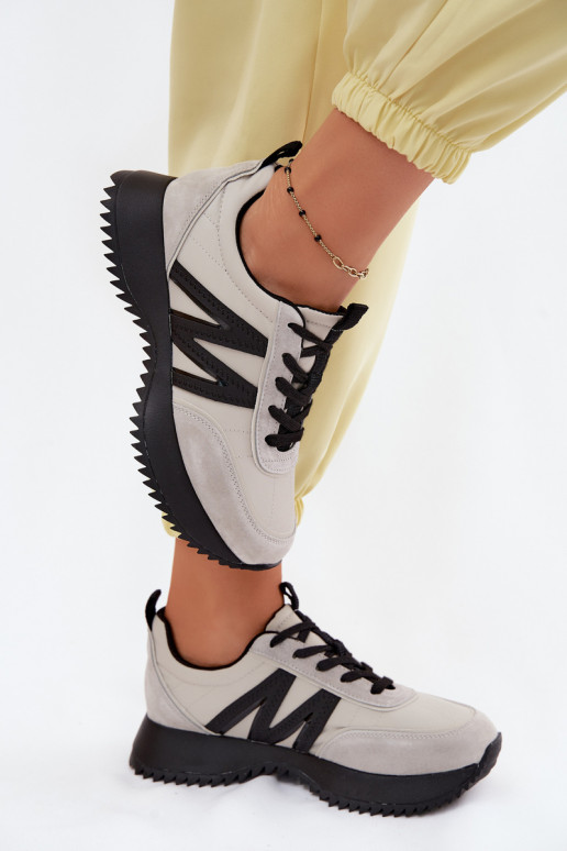 zamšādas Sneakers modeļa apavi Sieviešu ar platformu Vinceza 41521 Pelēkas krāsas