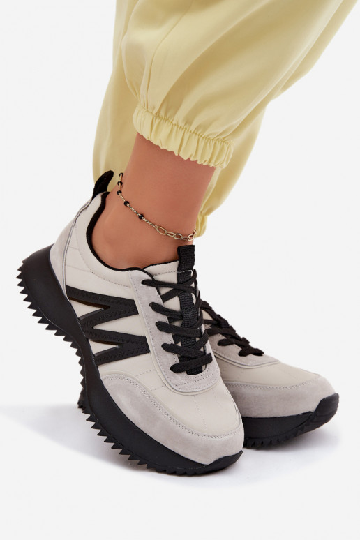 zamšādas Sneakers modeļa apavi Sieviešu ar platformu Vinceza 41521 Pelēkas krāsas