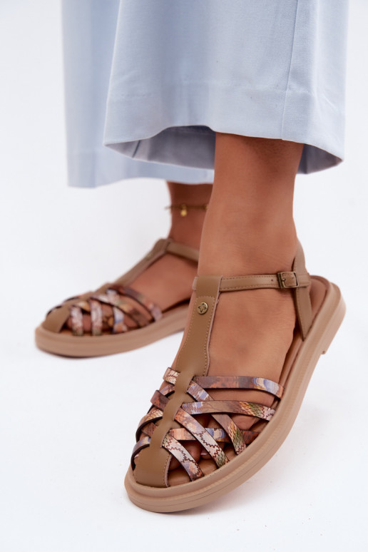 Āda līdzenas zoles basenes Ar svītrām Tā irciejka K7442-04 smilšu krāsas