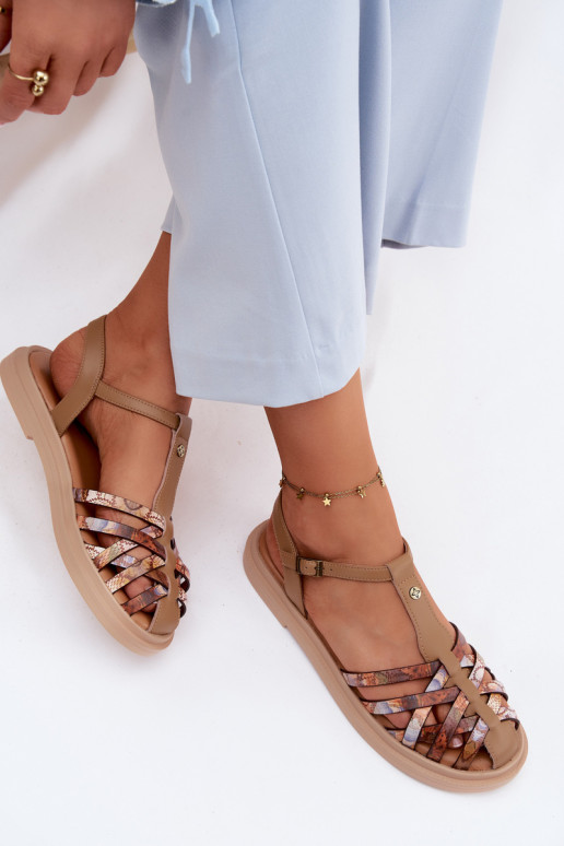 Āda līdzenas zoles basenes Ar svītrām Tā irciejka K7442-04 smilšu krāsas