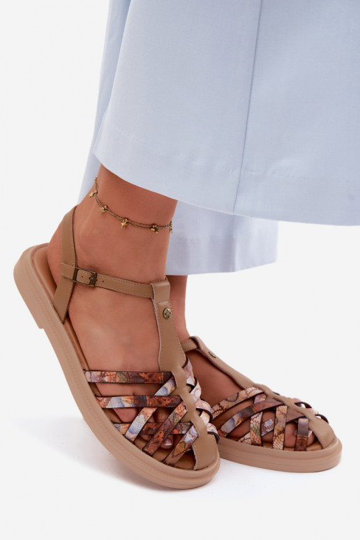 Āda līdzenas zoles basenes Ar svītrām Tā irciejka K7442-04 smilšu krāsas