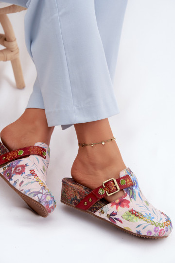 Čibas no dabīgas ādas Mule Sieviešu ar platformu ar puķītēm Tā irciejka K7409-15 Dažādu krāsu