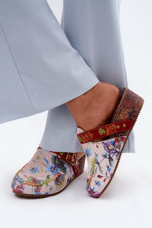 Čibas no dabīgas ādas Mule Sieviešu ar platformu ar puķītēm Tā irciejka K7409-15 Dažādu krāsu