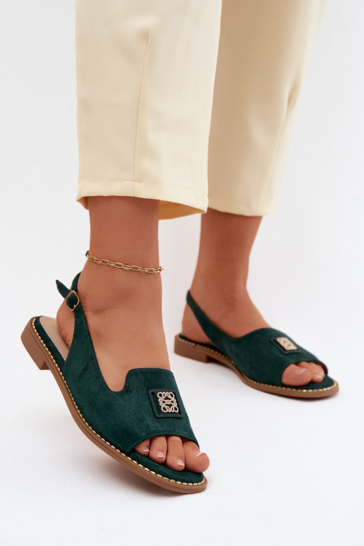 Sieviešu basenes ar platiem papēžiem Ar greznu Detalem S.Barski KV61-6015 Zaļas krāsas