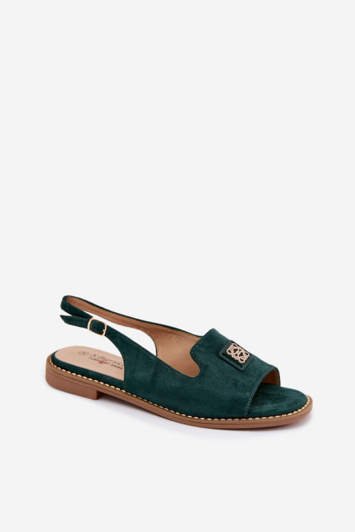 Sieviešu basenes ar platiem papēžiem Ar greznu Detalem S.Barski KV61-6015 Zaļas krāsas