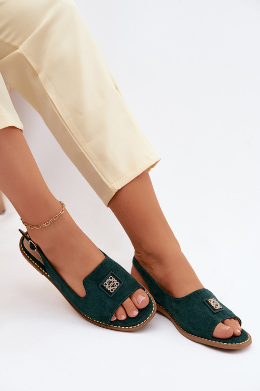 Sieviešu basenes ar platiem papēžiem Ar greznu Detalem S.Barski KV61-6015 Zaļas krāsas