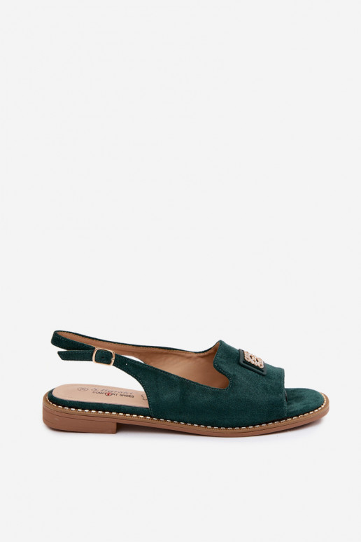 Sieviešu basenes ar platiem papēžiem Ar greznu Detalem S.Barski KV61-6015 Zaļas krāsas