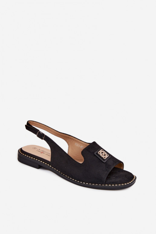 Sieviešu basenes ar platiem papēžiem Ar greznu Detalem S.Barski KV61-6015 melnas krāsas