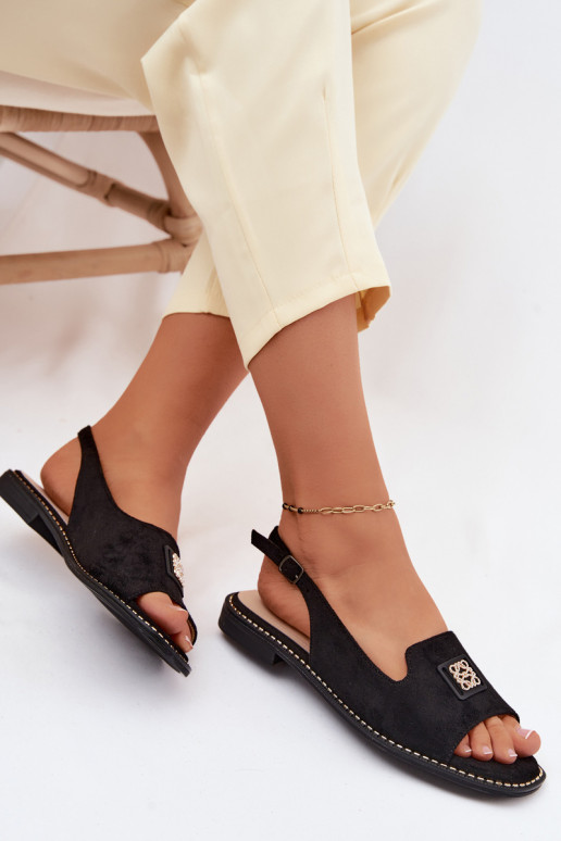 Sieviešu basenes ar platiem papēžiem Ar greznu Detalem S.Barski KV61-6015 melnas krāsas