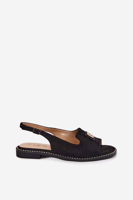 Sieviešu basenes ar platiem papēžiem Ar greznu Detalem S.Barski KV61-6015 melnas krāsas