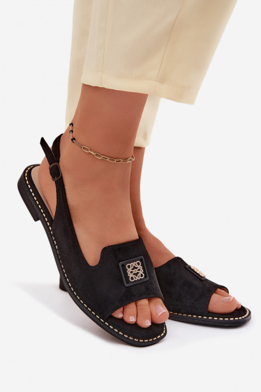 Sieviešu basenes ar platiem papēžiem Ar greznu Detalem S.Barski KV61-6015 melnas krāsas