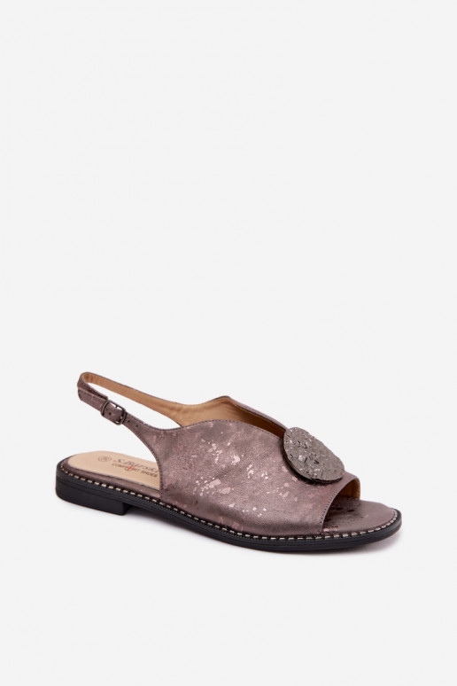 Sieviešu sandales ar platām papēžiem un ornamentiem S.Barski KV61-6035 pelēkā krāsā
