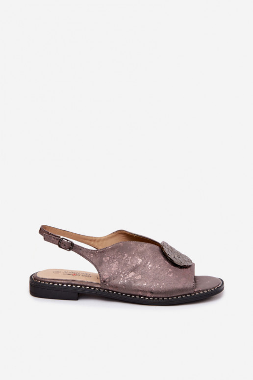 Sieviešu sandales ar platām papēžiem un ornamentiem S.Barski KV61-6035 pelēkā krāsā