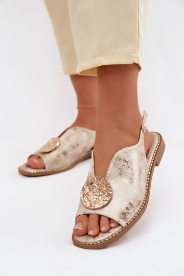 Sieviešu basenes ar platiem papēžiem ar ornamentiem S.Barski KV61-6035 Zelta krāsas