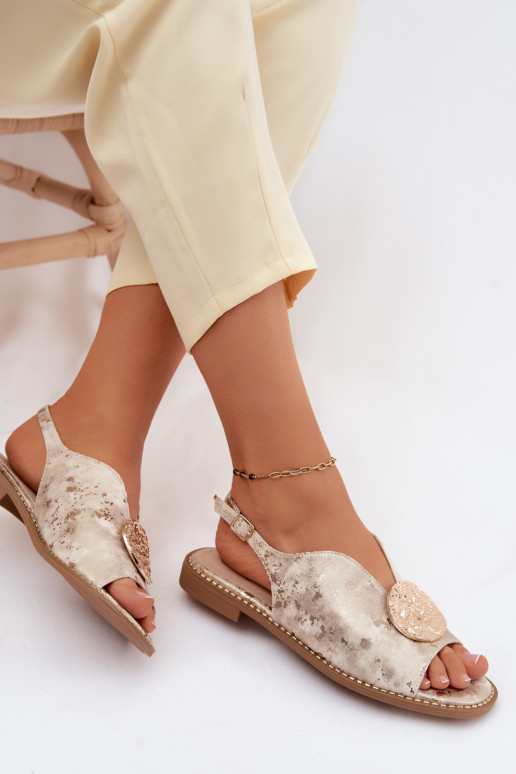 Sieviešu basenes ar platiem papēžiem ar ornamentiem S.Barski KV61-6035 Zelta krāsas