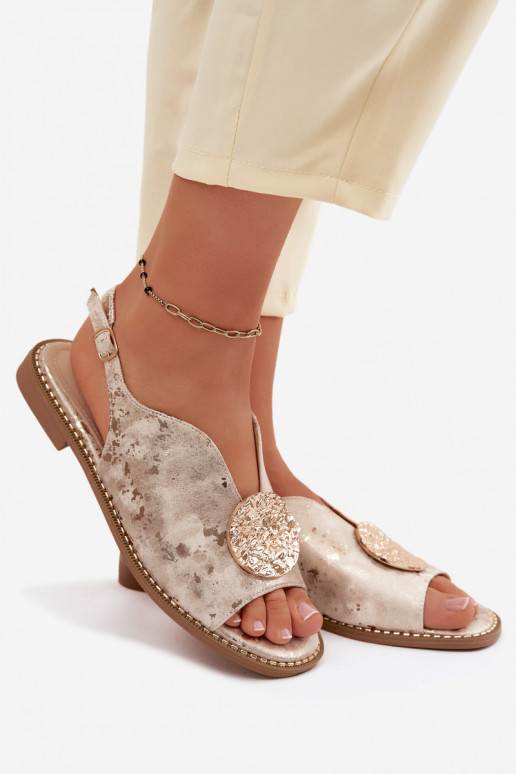 Sieviešu basenes ar platiem papēžiem ar ornamentiem S.Barski KV61-6035 Zelta krāsas