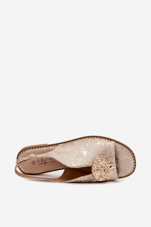 Sieviešu basenes ar platiem papēžiem ar ornamentiem S.Barski KV61-6035 Zelta krāsas