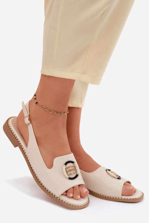 Sieviešu basenes ar platiem papēžiem ar ornamentiem S.Barski KV61-6037 ziloņkaula krāsas