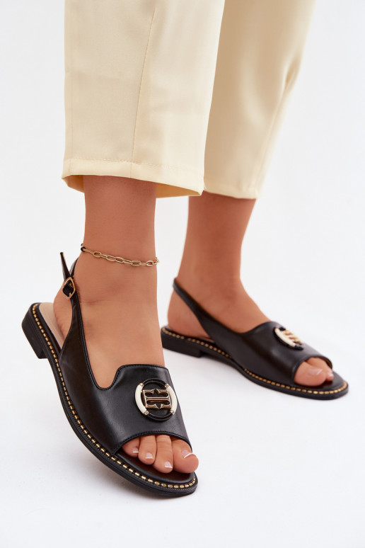 Sieviešu basenes ar platiem papēžiem ar ornamentiem S.Barski KV61-6037 melnas krāsas