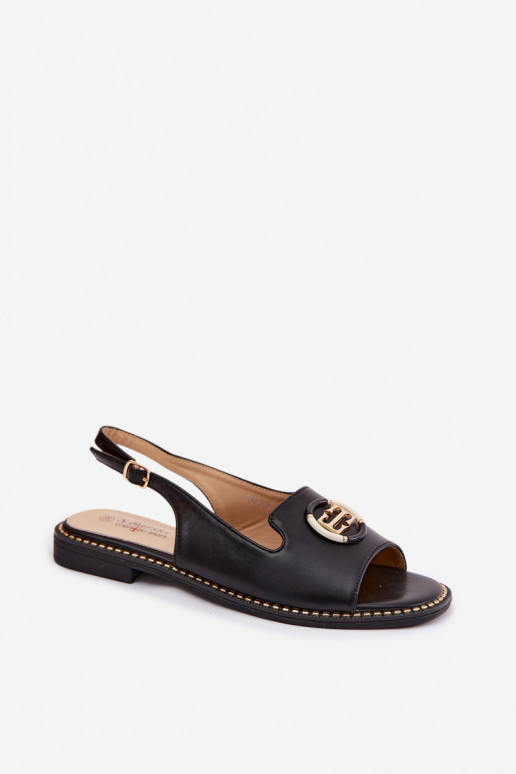 Sieviešu basenes ar platiem papēžiem ar ornamentiem S.Barski KV61-6037 melnas krāsas