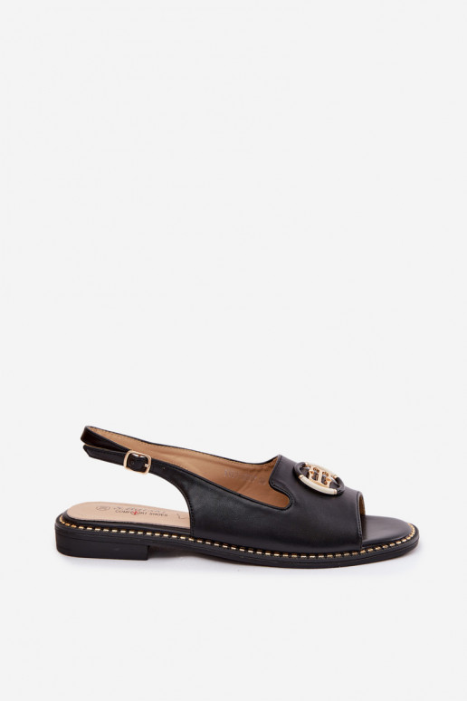 Sieviešu basenes ar platiem papēžiem ar ornamentiem S.Barski KV61-6037 melnas krāsas