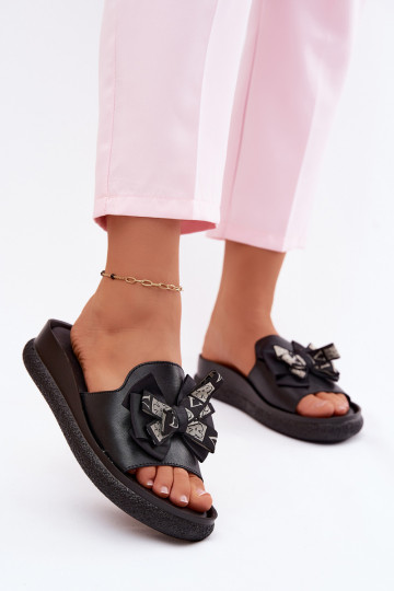 sieviešu čības Dabīgas ādas ar bantītēm S.Barski KV61-6061 melnas krāsas 2