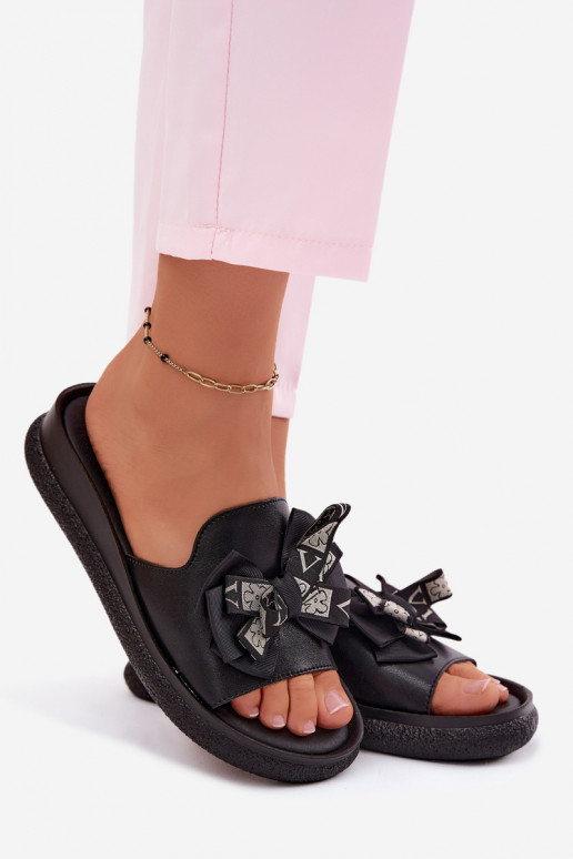 sieviešu čības Dabīgas ādas ar bantītēm S.Barski KV61-6061 melnas krāsas